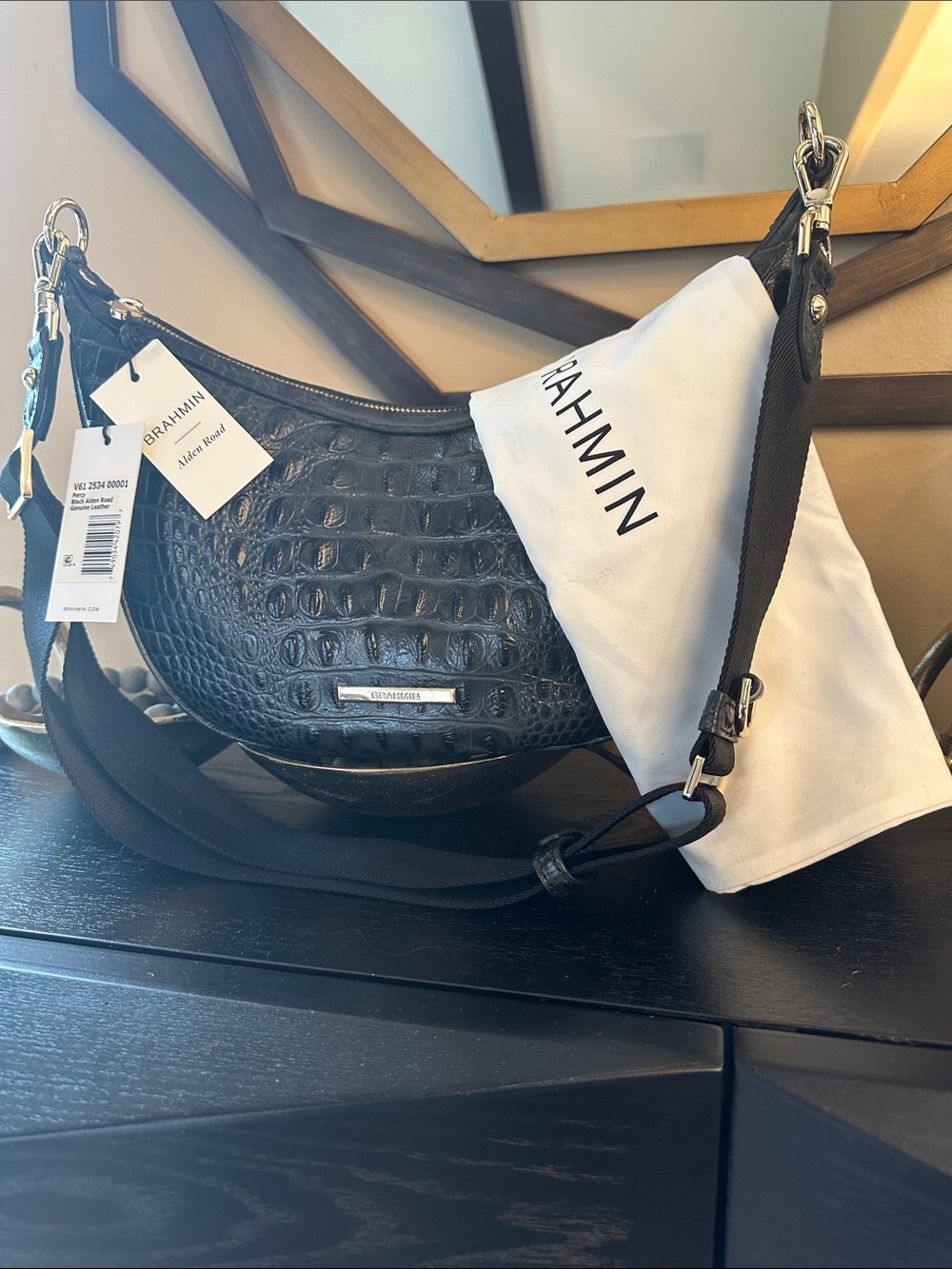 Brahmin Percy Crossbody Bag, Black Alden Road
